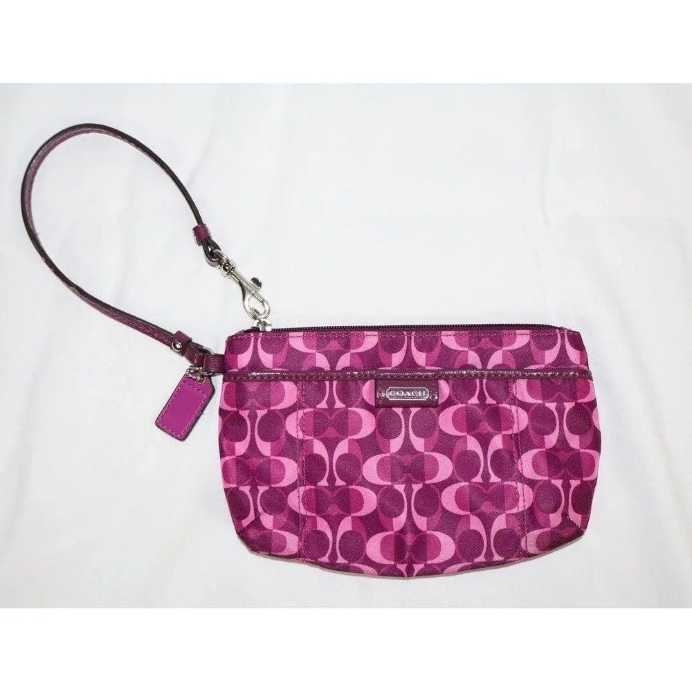 Coach Y2K Signature C Wristlet Pink Silver Logo Bag